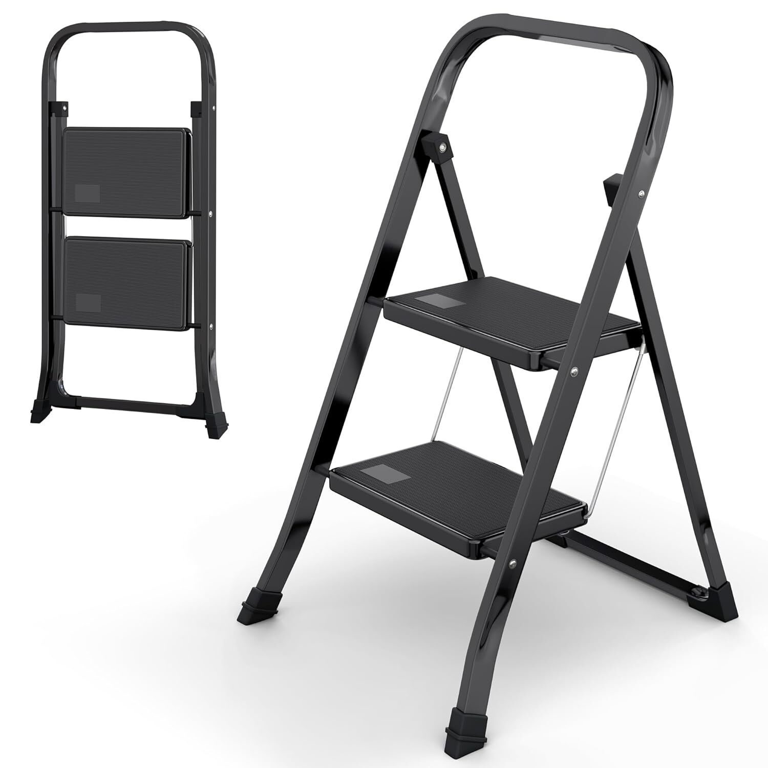 Steel Folding 2/3 Step Stool Ladder Adults With Soft-Grip Handle 330 Lbs White gallery