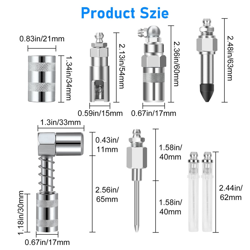 8pcs Grease Needle Tip Accessory Set,Injector Nozzle Dispenser 90 Degree Coupler gallery
