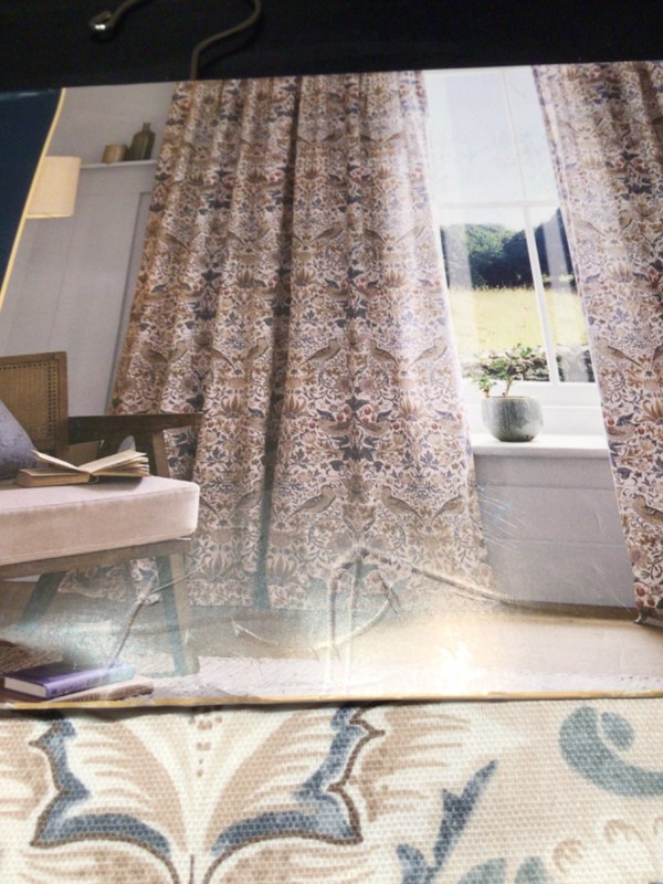 William Morris 2pc BLACKOUT Strawberry Thief Hessian Window Curtains 50x84 Heavy gallery