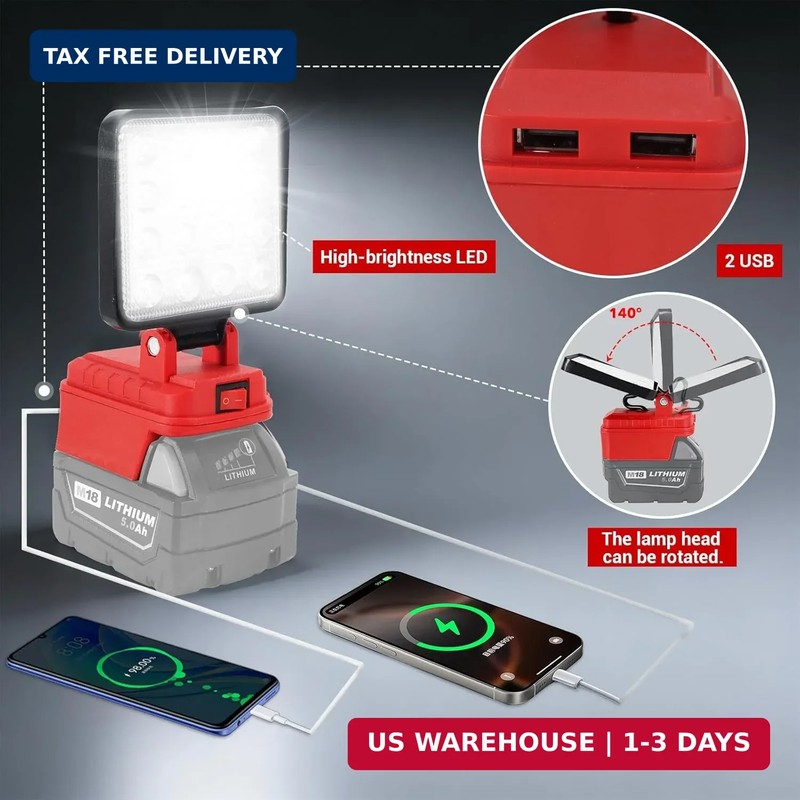 Cordless LED Work Light Compatible with Milwaukee M18 Battery, 5400 Lumens LED F gallery