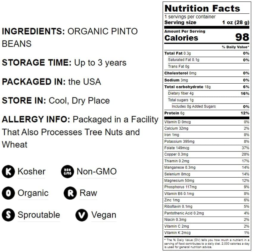Organic Pinto Beans – Sproutable, Non-GMO, Kosher, Raw, Vegan – by Food to Live gallery