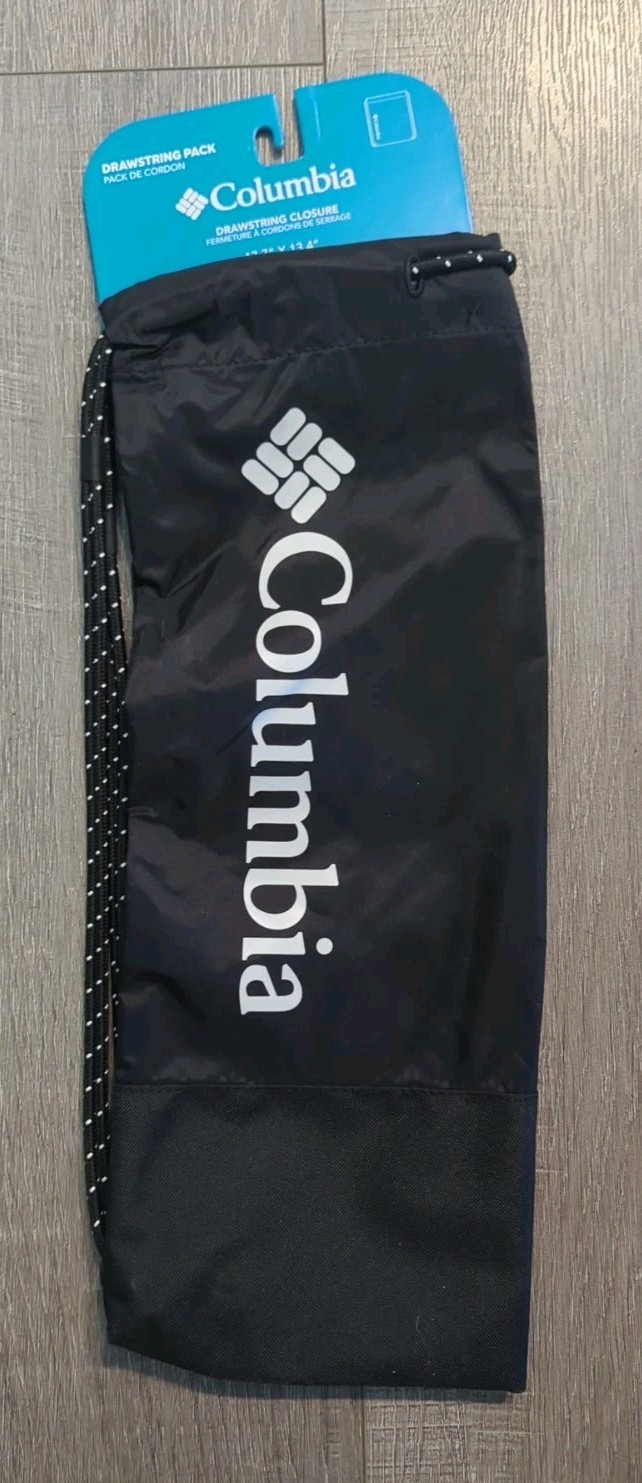 Columbia Zigzag Drawstring Pack Bag Water Resistant Nylon & Polyester Black NEW
