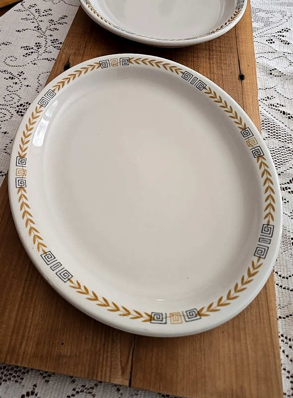 2 Shenango LARGE ESQUIRE Restaurant Ware 13" Oval Platter Laurel Greek 2.15 lb! gallery