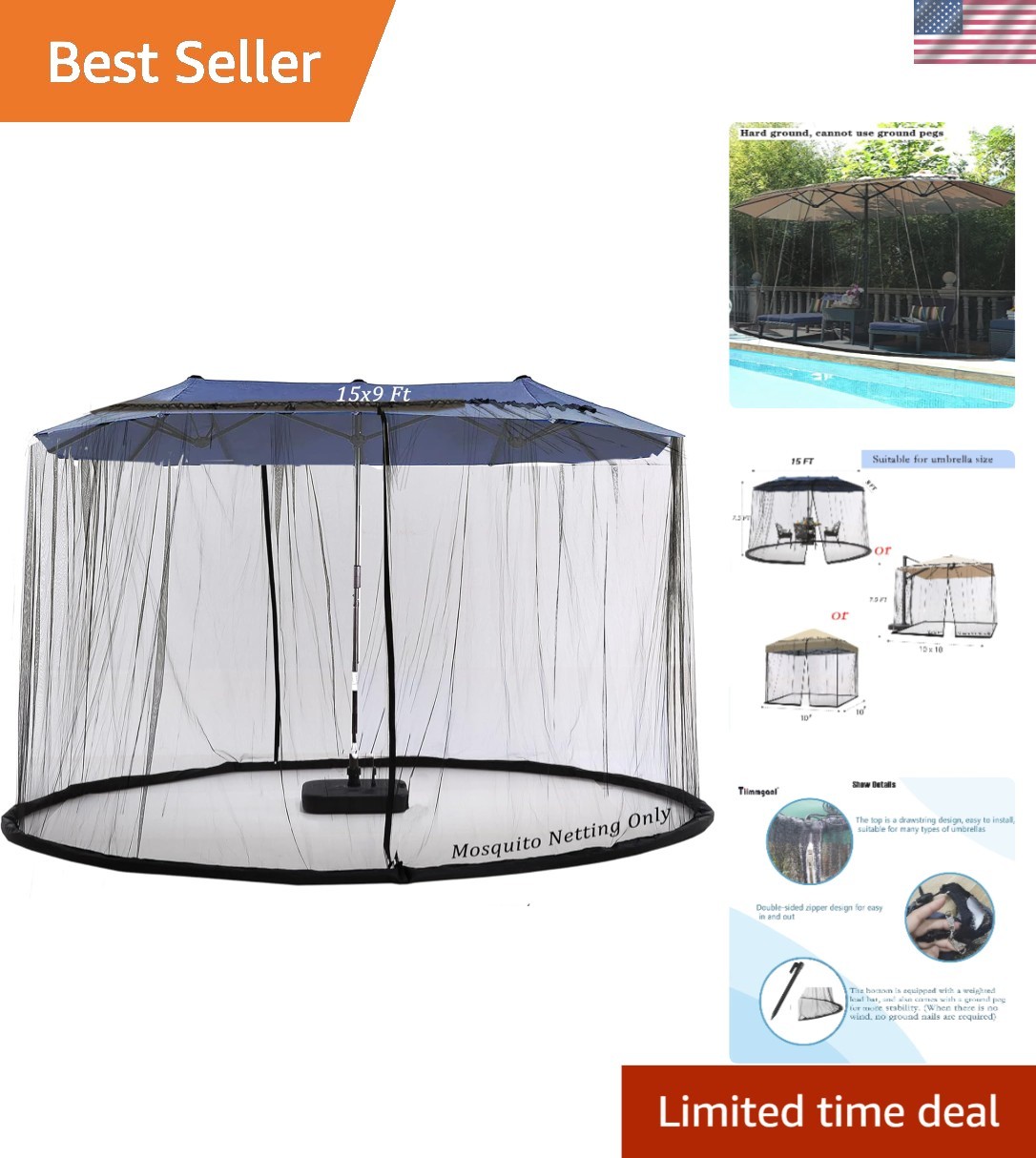 Versatile 15FT Outdoor Mosquito Netting for Double-Sided Umbrellas & Gazebos gallery