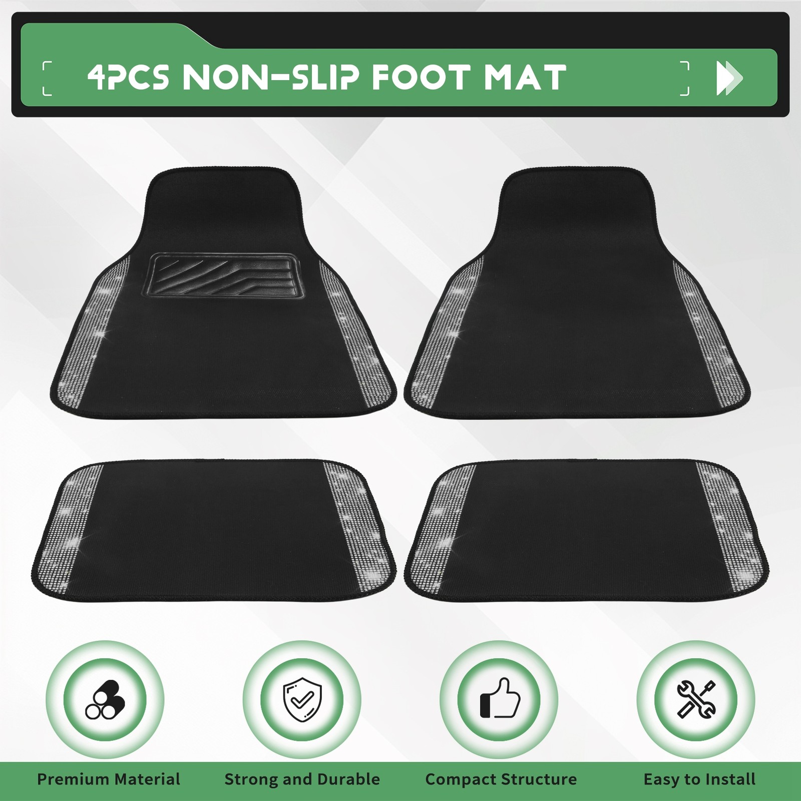 Car Floor Mat Set Universal Non-Slip PVC Heel Pad Bling Print3520 gallery