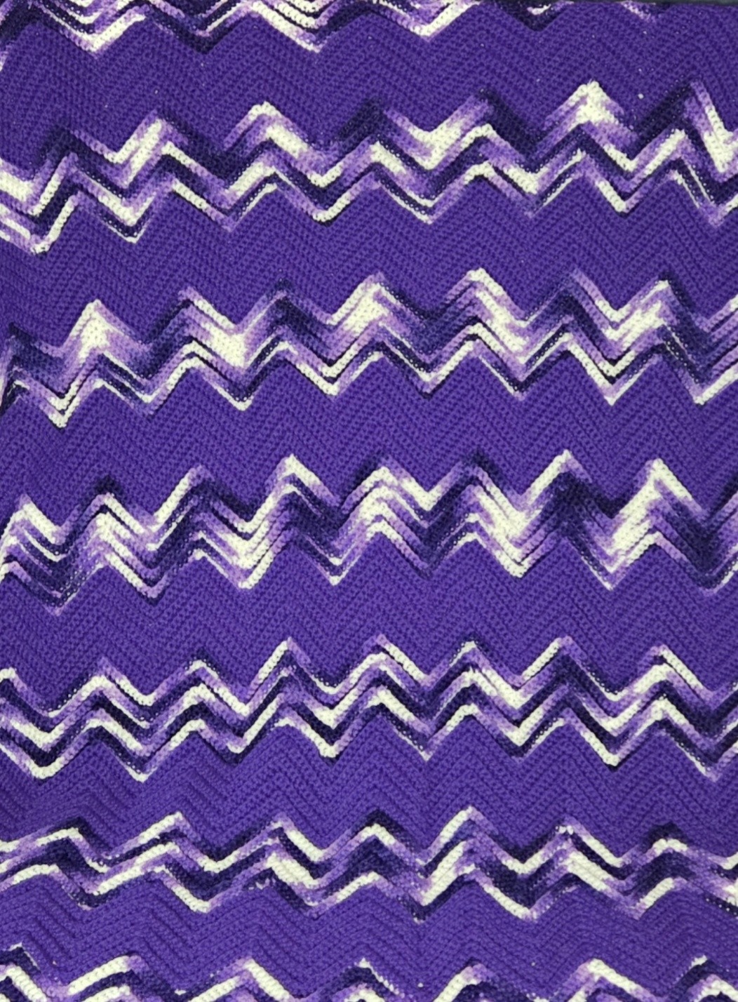 Afghan NEW Handmade Crochet Throw 50”x 52” Chevron Zig Zag Design Purples/White gallery