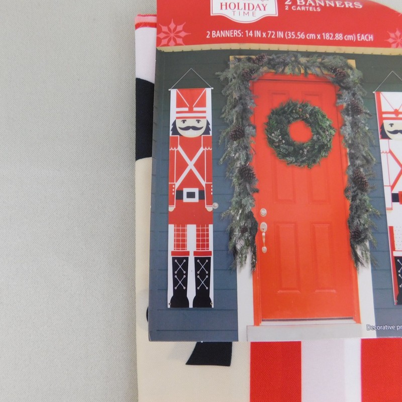 Holiday Time 2pc Set 72" Long Christmas Banners Red/White Nutcracker Print #9137 gallery