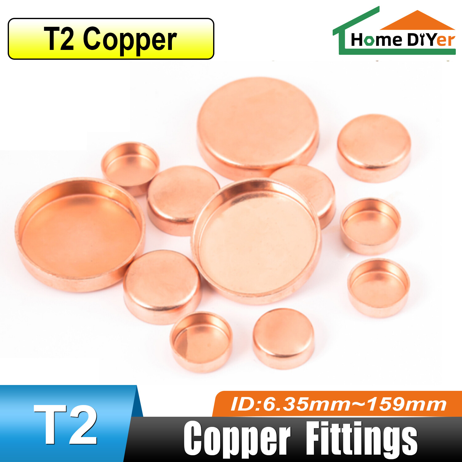 Copper End Feed Stop End Cap Fittings Inside Dia 9.52mm-108mm For Pipe Plumbing gallery