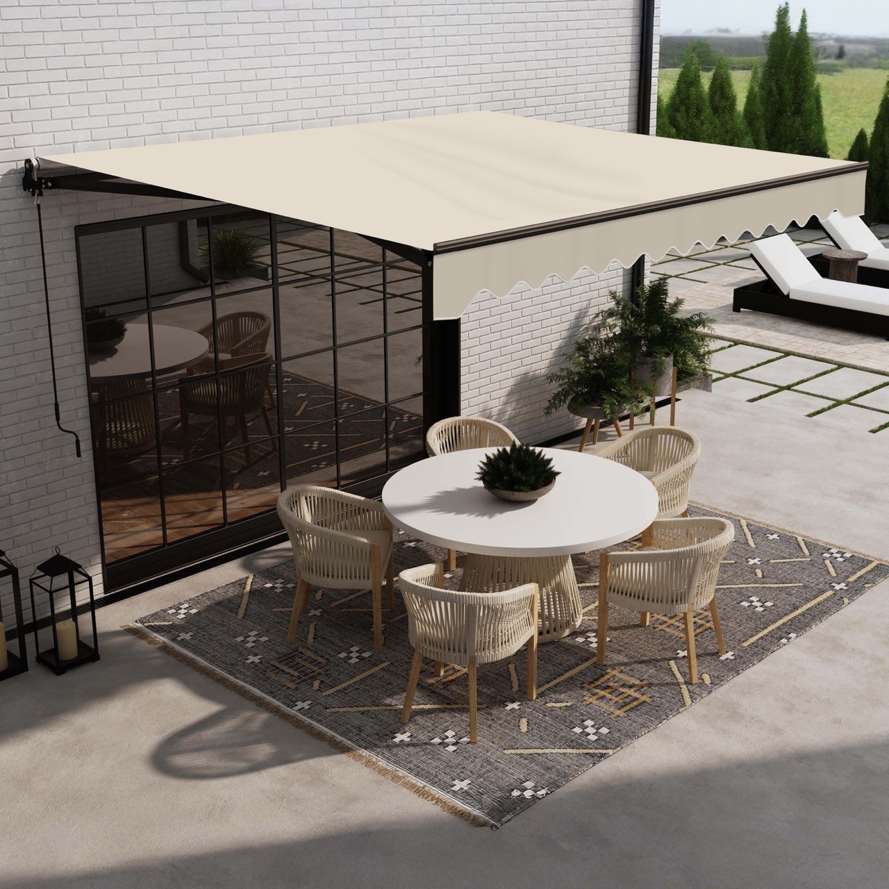 ALEKO Motorized Black Frame Retractable Home Patio Canopy Awning 20'x10' Ivory gallery