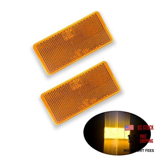 E-Mark CCC 2pcs Rectangle Reflector Self Adhesive Stick on Trailer Amber