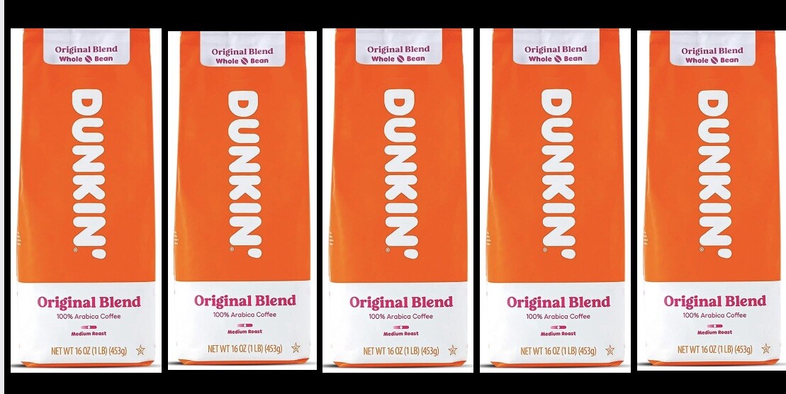 5 LB Dunkin’ Original Blend Whole Bean 100% Arabica Coffee Medium Roast 5 Bags gallery