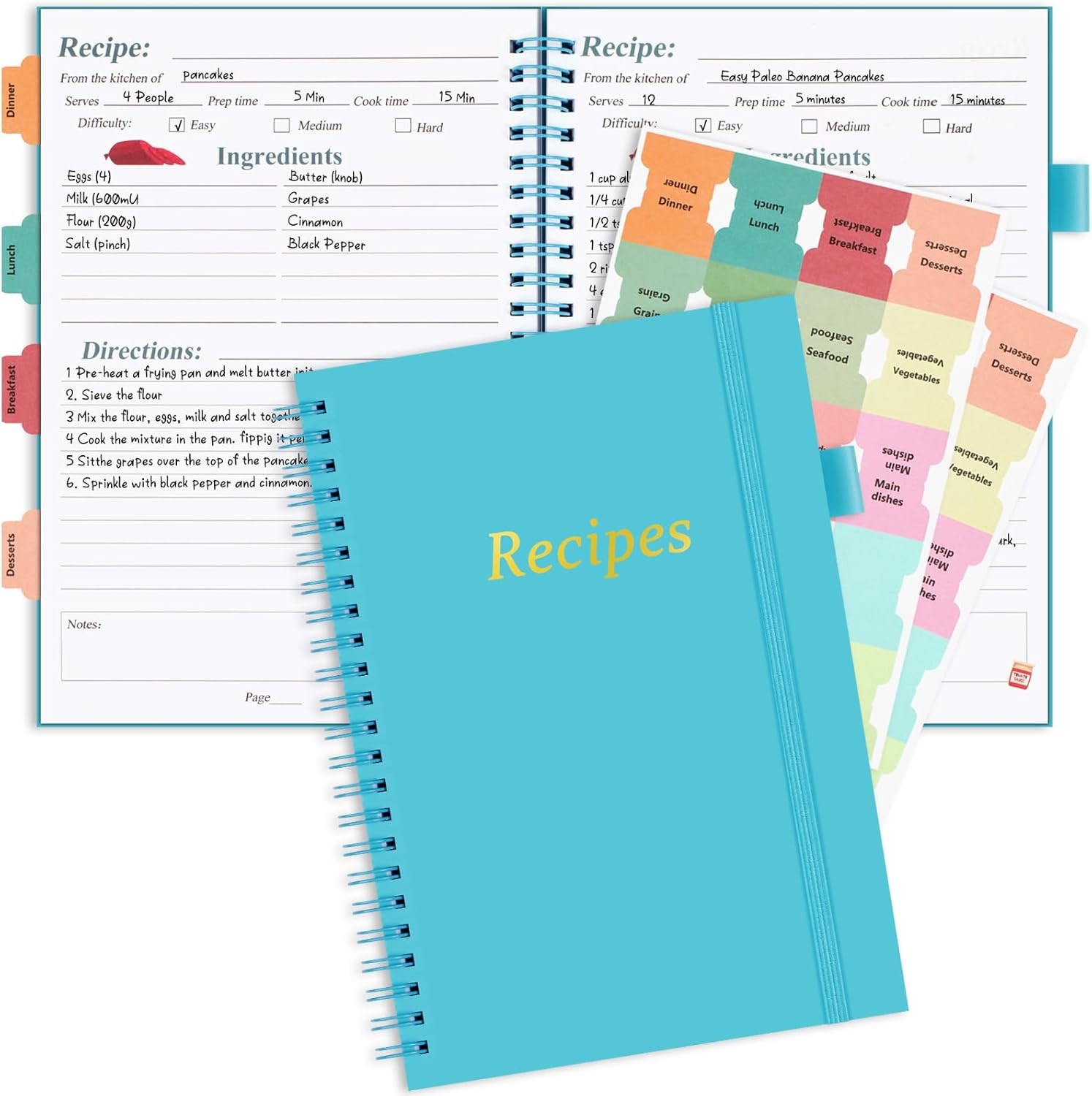 PECULA Recipe Book, Book to Write In Your Own Recipes, Blank Blue gallery