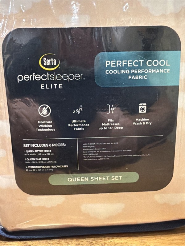 NIP Serta Perfect Sleeper Peach w/Clouds 6 Piece Queen Perfect Cool Sheet Set gallery
