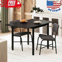 3-Piece Drop Leaf Table and Dining Chair Set, Black