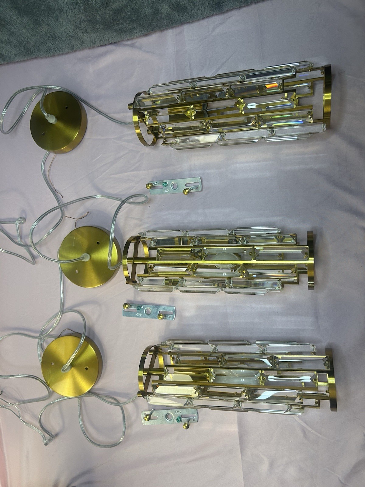 Modern Gold Crystal Pendant Light 3-Pack, Height-Adjustable, Warm White, Round gallery