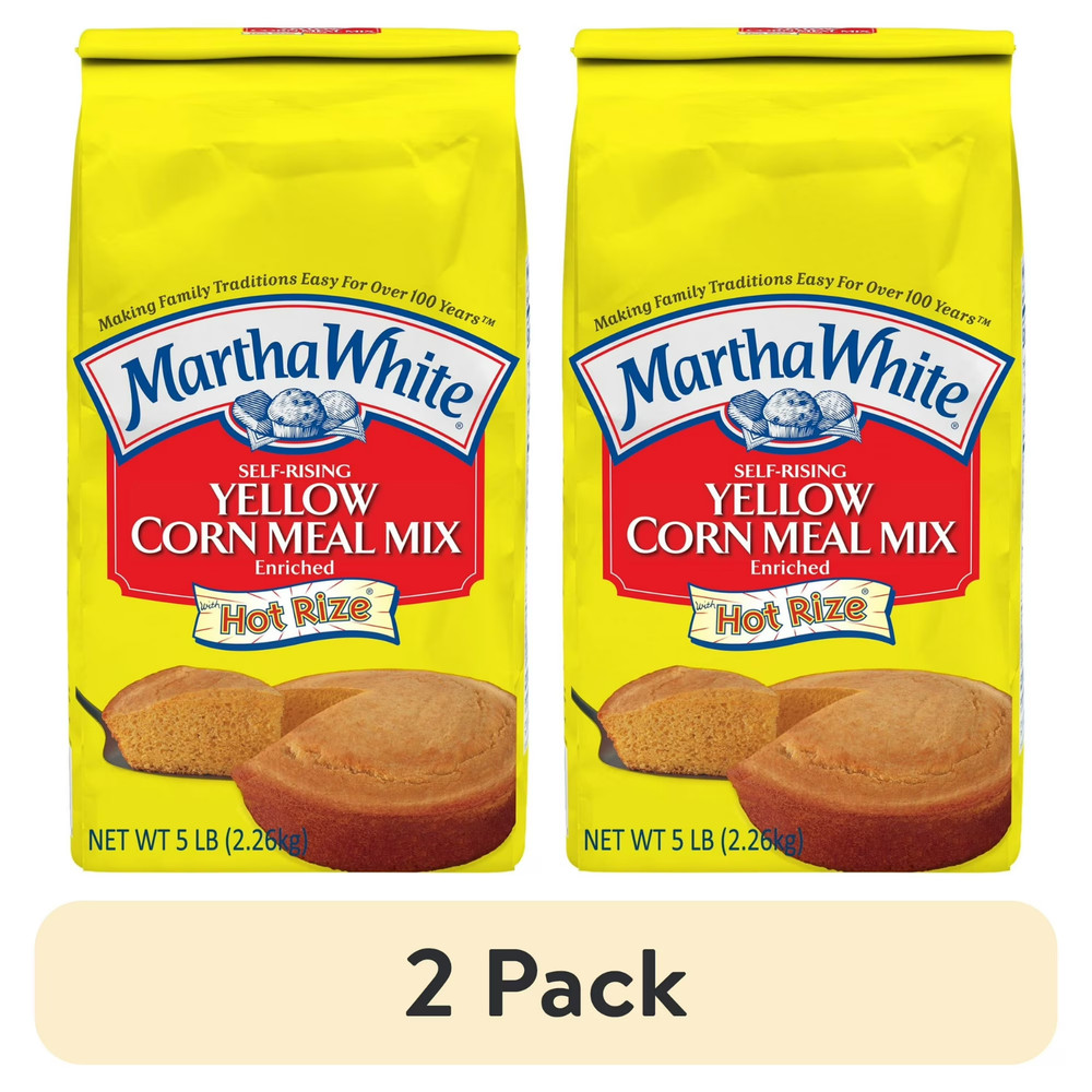 (2 pack) Martha White Self Rising Yellow Corn Meal Mix with Hot Rize, 5 Lb Bag