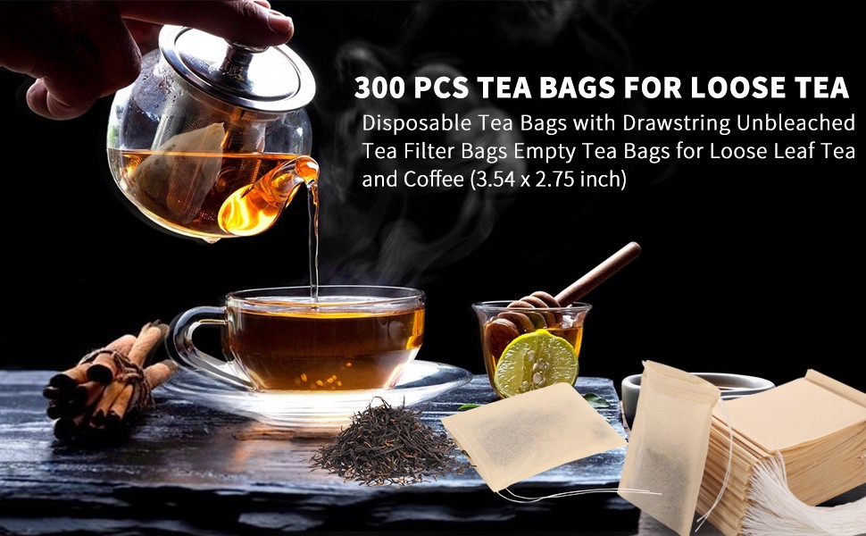 Empty Tea Bags - 300 Pcs Disposable Drawstring Unbleached Filter Bags for Loose gallery