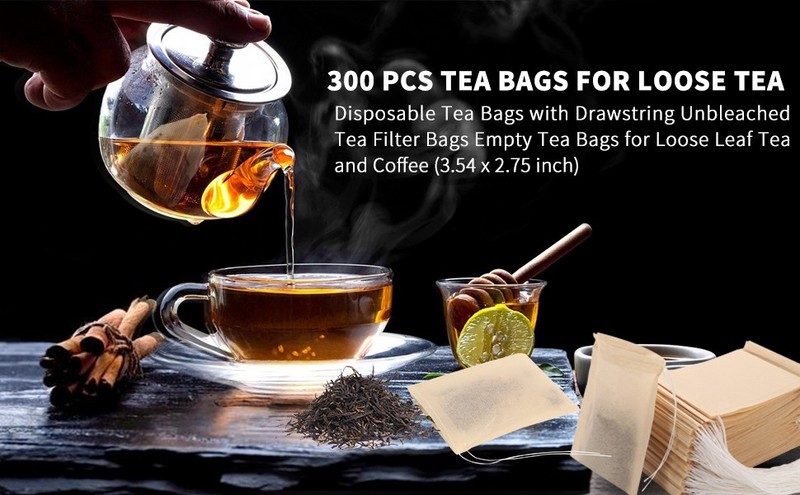 Empty Tea Bags - 300 Pcs Disposable Drawstring Unbleached Filter Bags for Loose gallery
