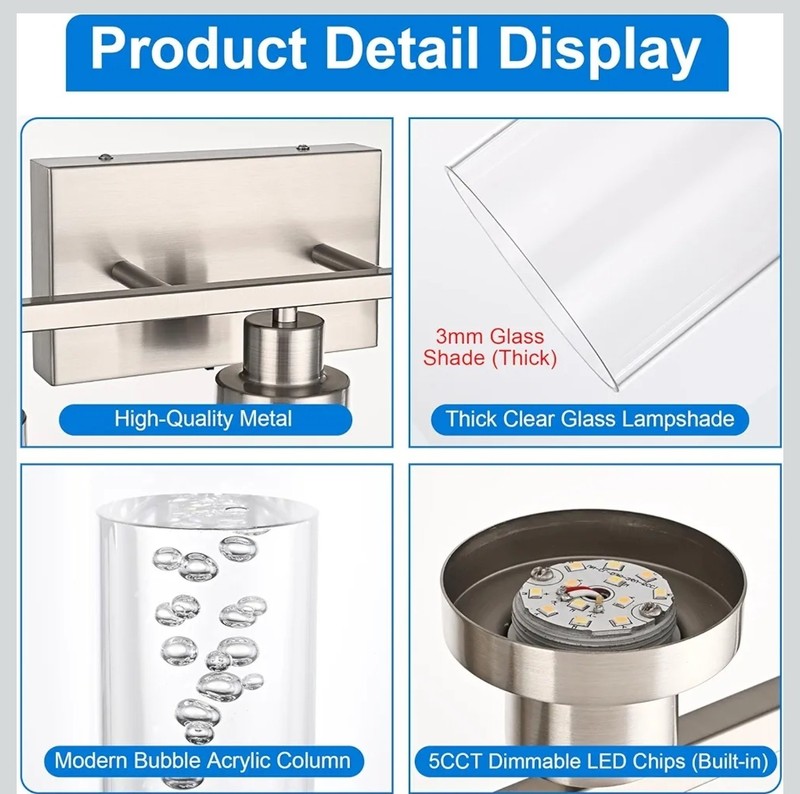 OKELI 3 Light LED Bathroom Light Fixtures 3000K-6000K Dimmable Vanity Lights B gallery