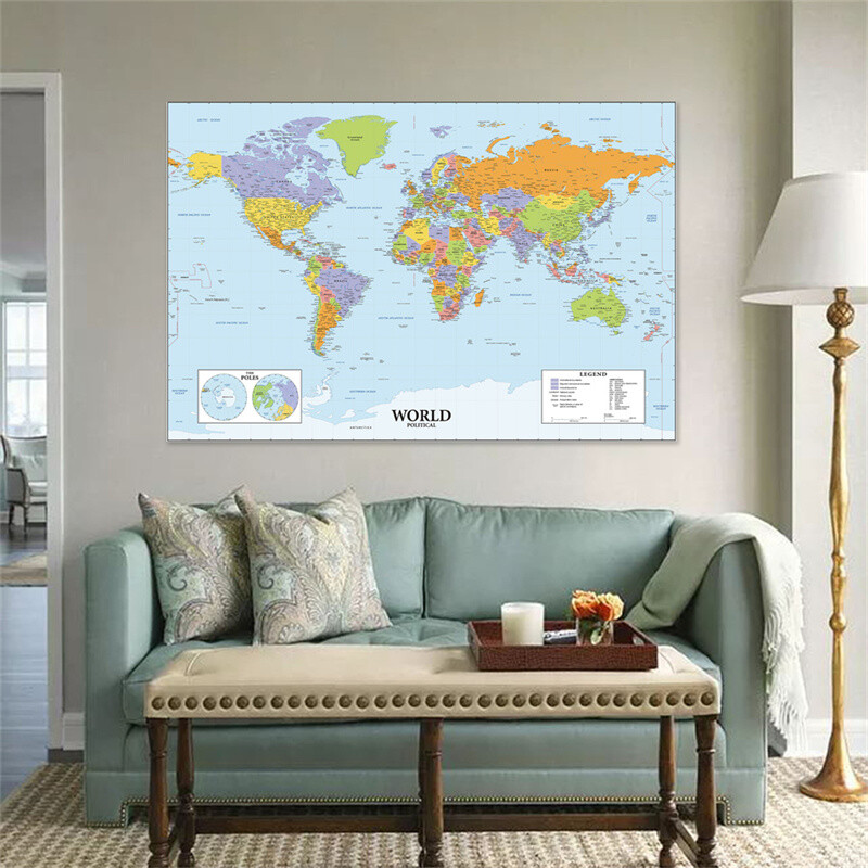 Map of the World Without Flags Map Wall Poster Prints Backdrop Office Decoration gallery