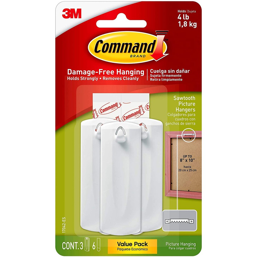 Command Sawtooth Picture Hanger [Removable]: 3-pack (White)