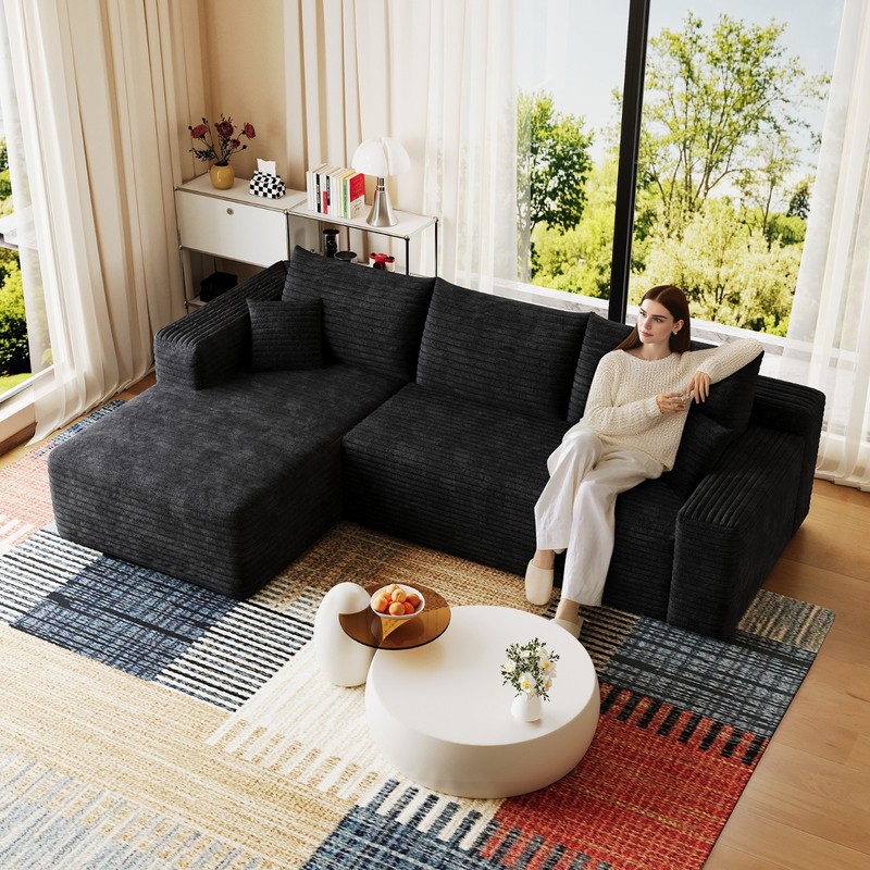 95" Cloud Sectional Couch with L-Shape Chaise Modular Corduroy Sofa Living Room gallery