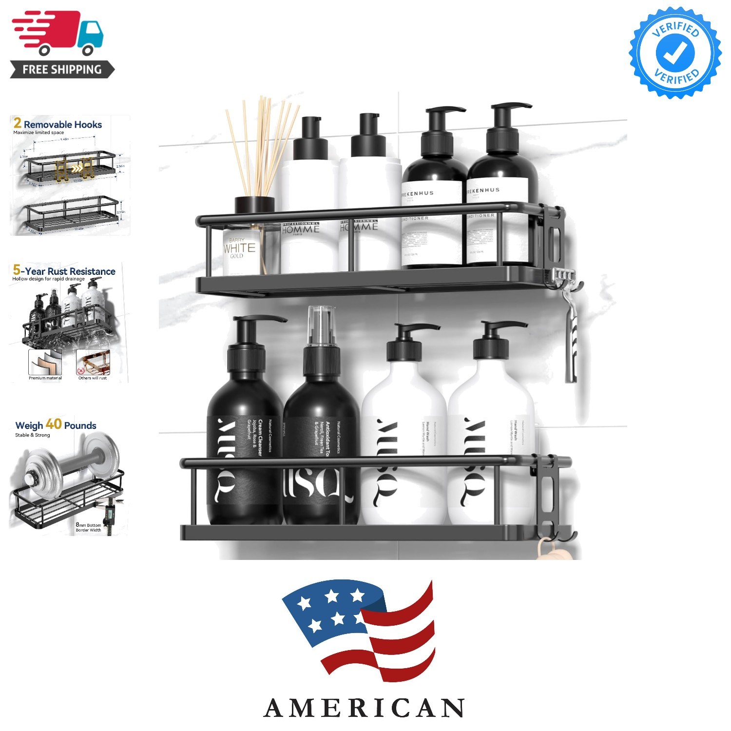 Shower Caddy Adhesive, Rustproof Shower Organizer, Large Capacity Shower Shel... gallery