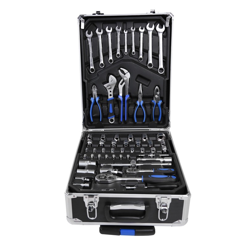 Tool Set Mechanics Tool Kit 910 PCS Wrenches Socket with Trolley Case Box Silver gallery