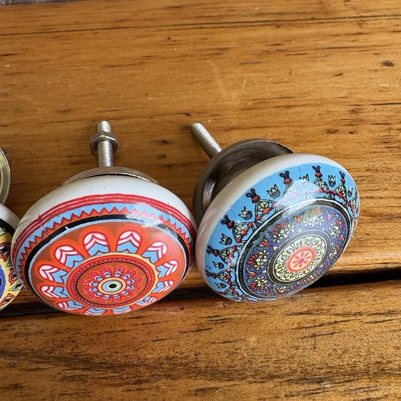 Multicolor Mandala Ceramic Knobs Kitchen Cabinet Drawer Cupboard pulls Set of 10 gallery