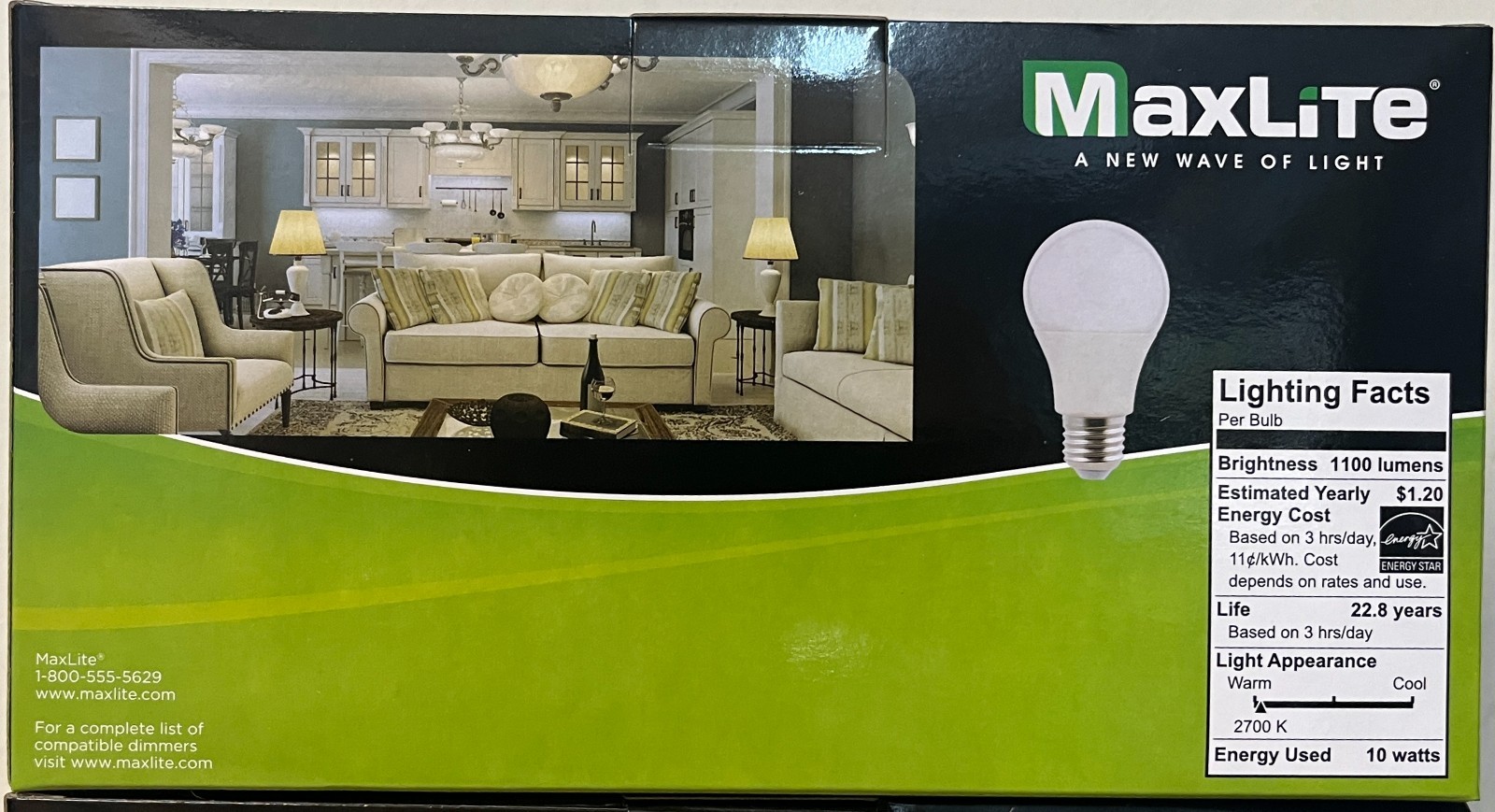 4-768 Pack Maxlite LED Light Bulbs 10W = 75W Watt A19 Soft White 2700K Dimmable gallery