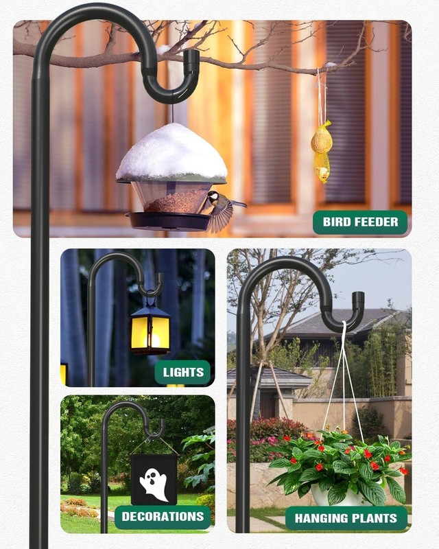 2Pack 76 Inch Adjustable Shepherd Hooks for Outdoor Outside, Heavy Duty with 7 P gallery