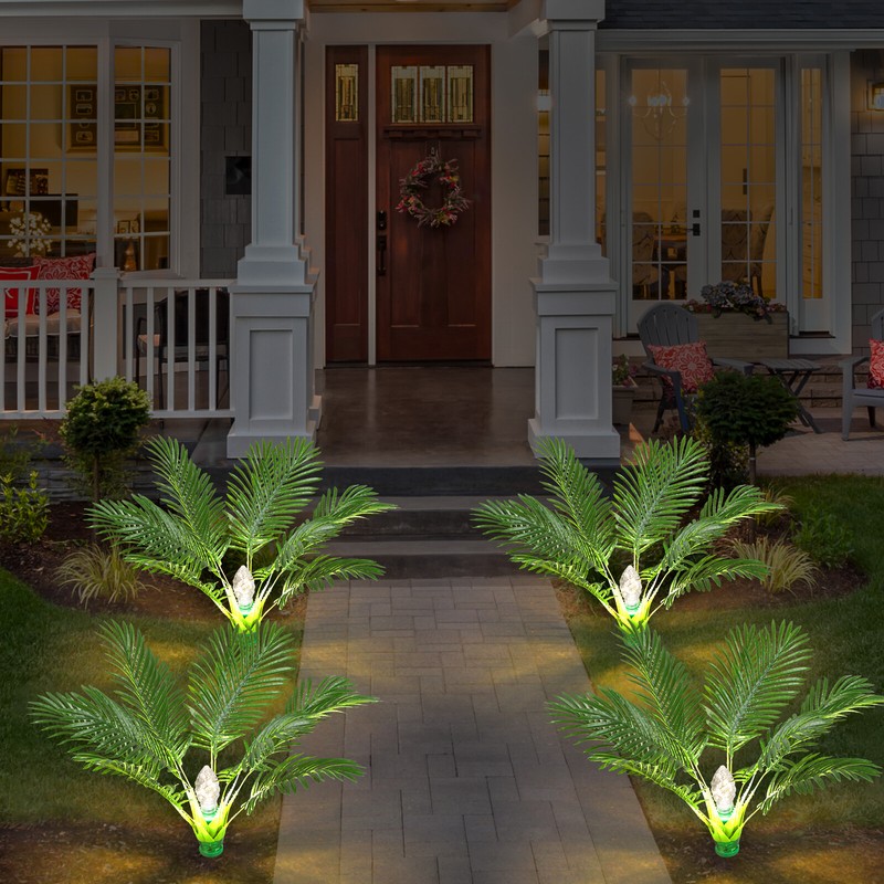 2 Pack Artificial Palm Tree Solar Light Yard Patio Garden Pathway Light 8 Modes gallery