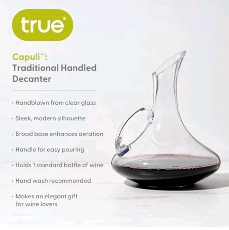 Handled Wine Decanter, Glass Carafe, Red and White Wine, Wine Capuli Decanter gallery