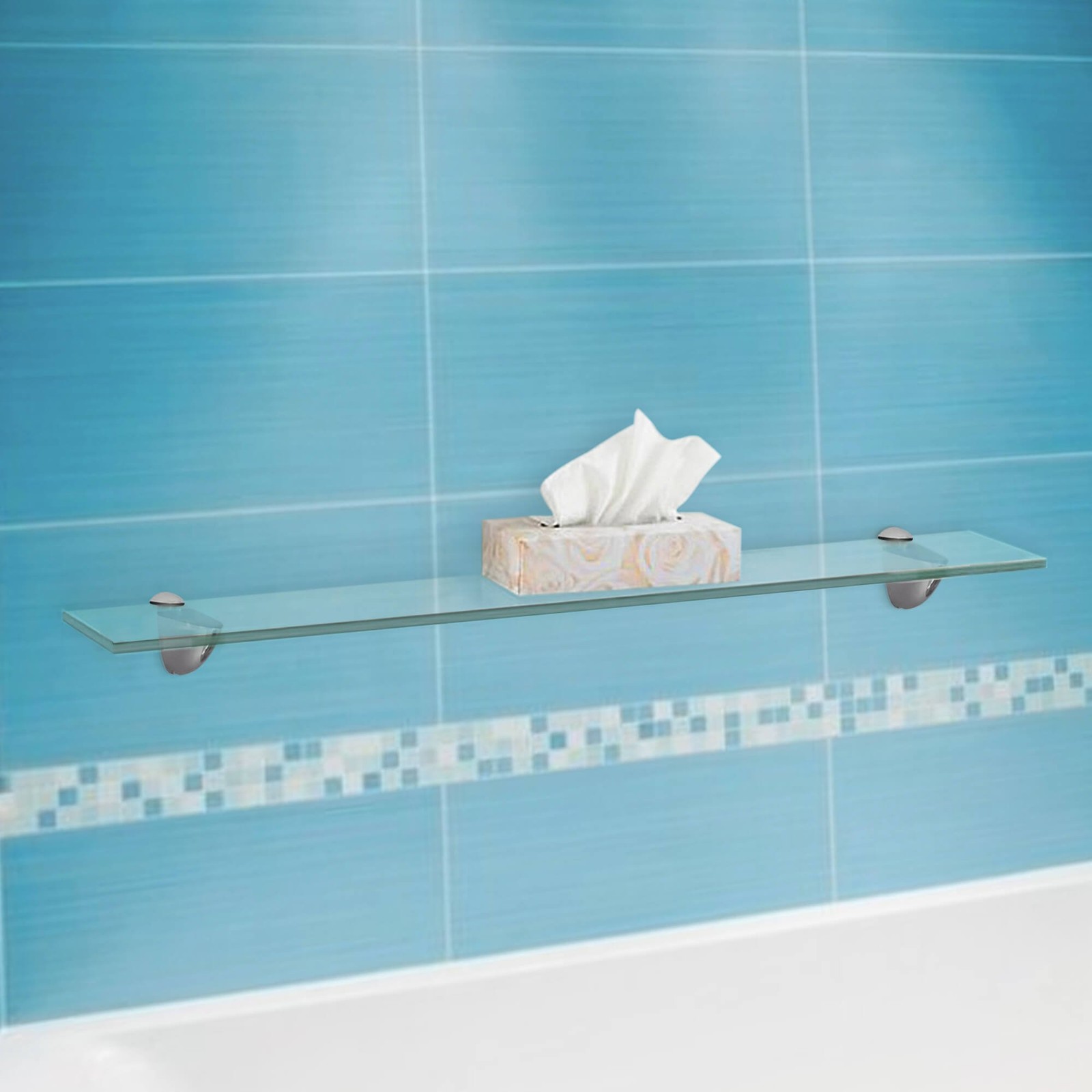 Bathroom Shelf 4-3/4" x 27"- 3/8 Inch Thick Tempered Glass Shelf with 2 Chrom... gallery