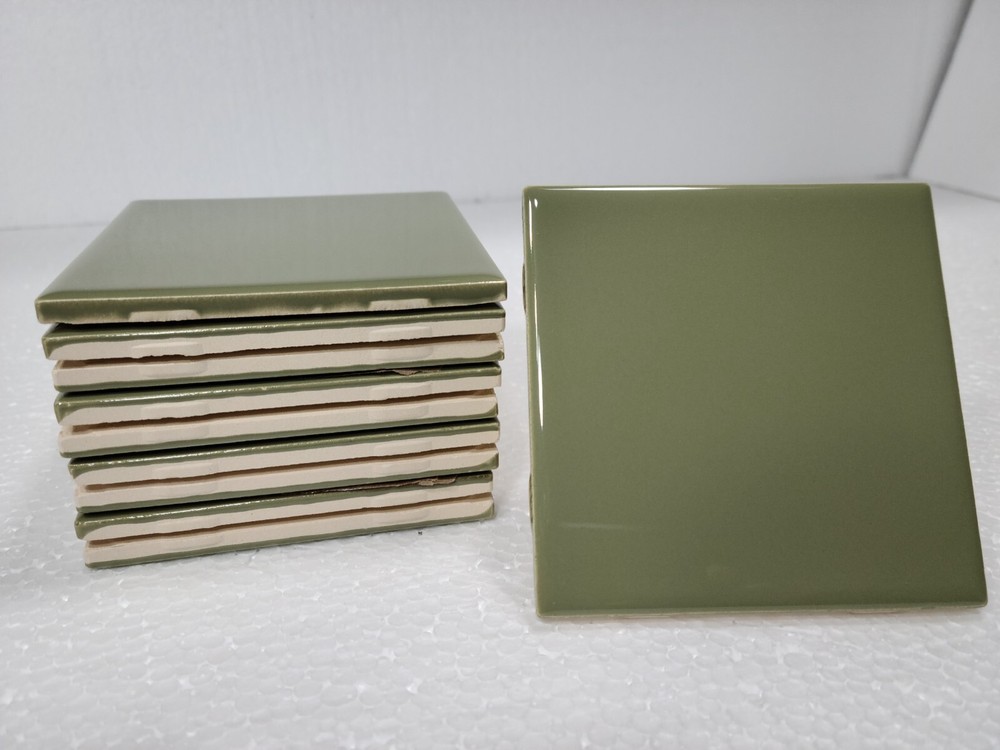 Avocado Green Ceramic Tile Shower Backsplash 4.25 in Subway Mid Century Modern