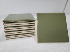 Avocado Green Ceramic Tile Shower Backsplash 4.25 in Subway Mid Century Modern
