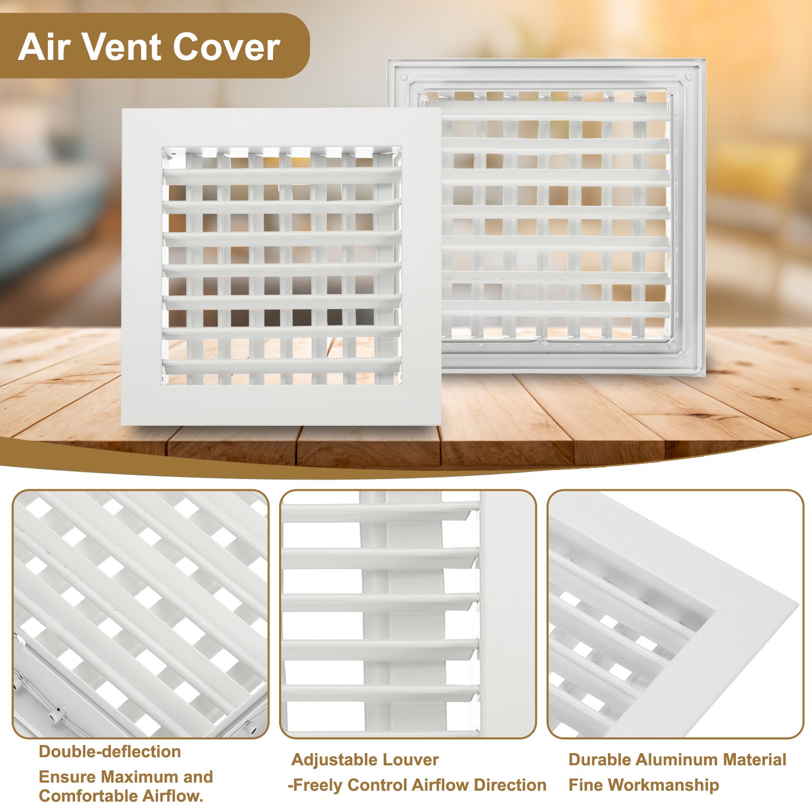 18" x 18" Aluminum Double Deflection Adjustable Air Supply Diffuser, White gallery