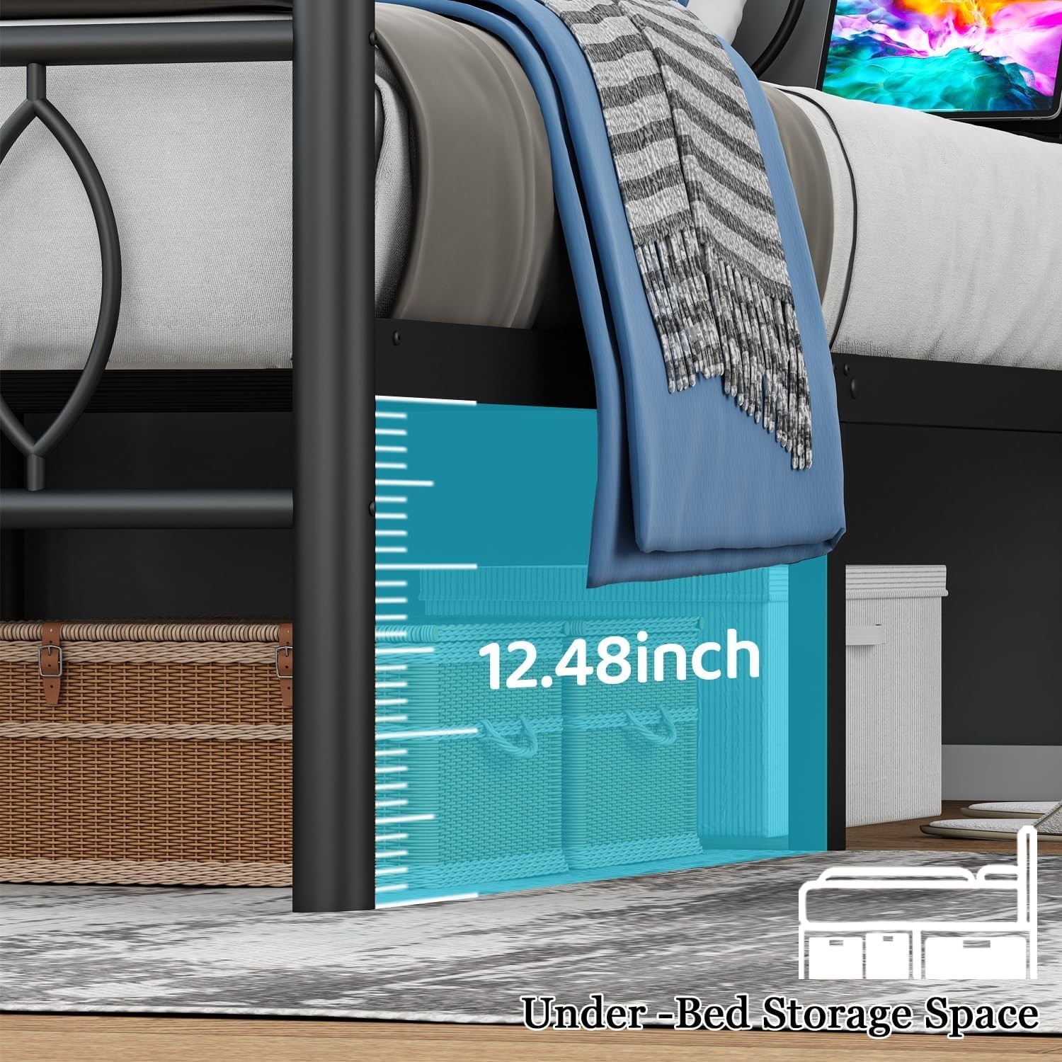 Twin Size Bed Frame LED Toddler Kid Boy Girl Bedroom Cama Para Niño Gray Black gallery