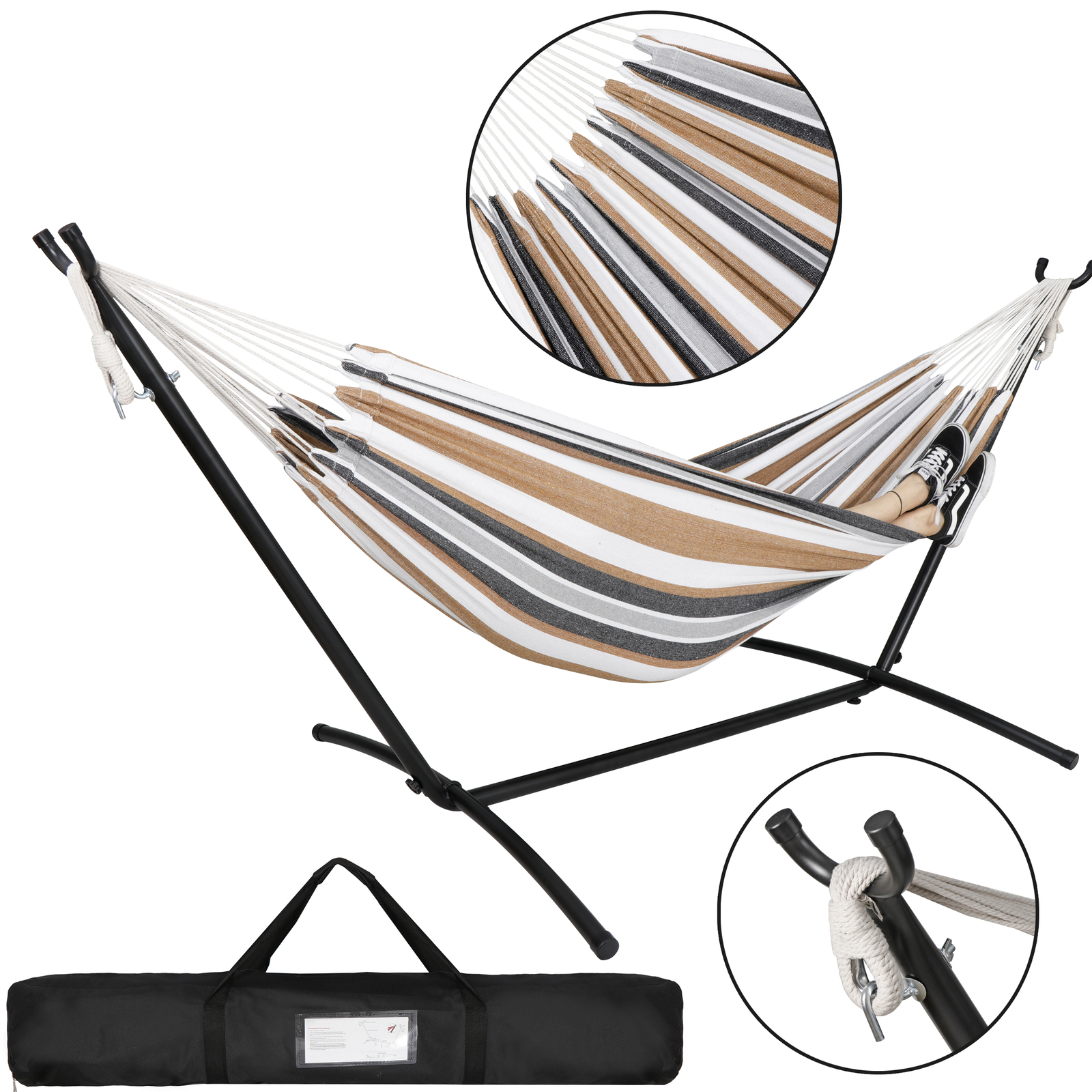 Portable Hammock with 9FT Steel Stand Set 620lb Capacity 2 Person Hammock Bed gallery