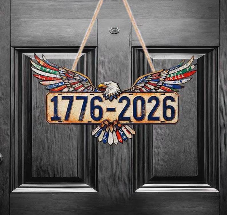 American Eagle License Plate Design Wall Sign with Rope gallery