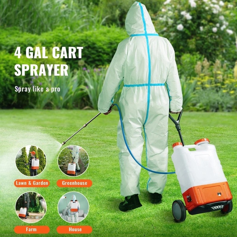 Battery Powered Backpack Sprayer with Wheel 4 Gal Tank 0-94 PSI Adjustable gallery
