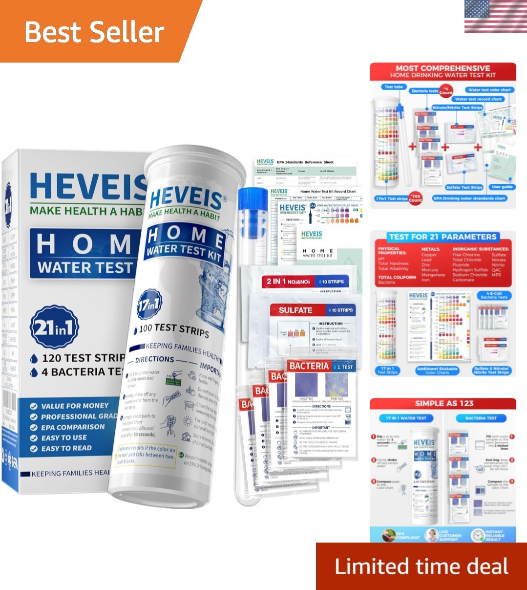 21-in-1 Home Drinking Water Testing Kit - 120 Strips + 4 Bacteria Tests - Tap... gallery
