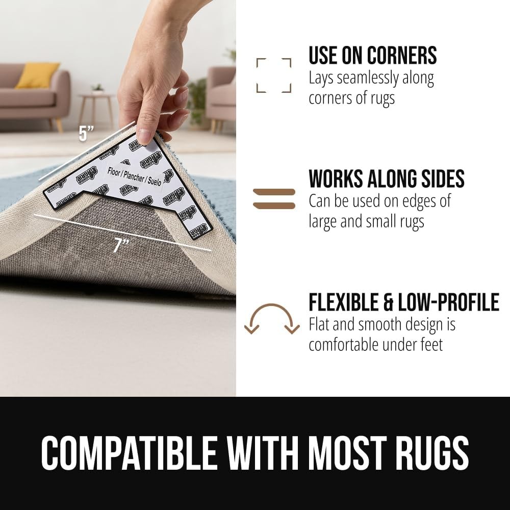 Extra Wide Dual Sided Rug Gripper Pads, 5" x 7" (4 Pack), Black gallery