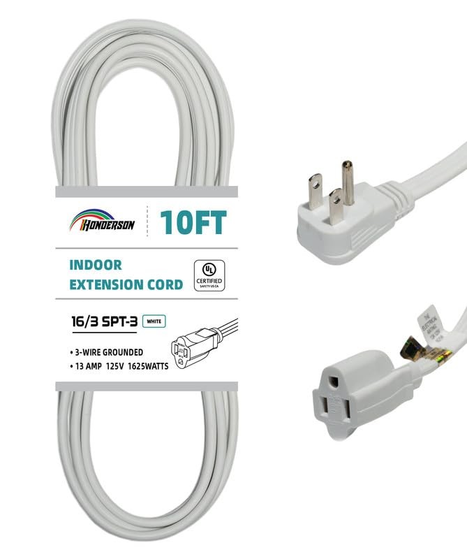 Flat Plug Extension Cord, UL Certified, Indoor Extension Cord 10FT White 16/3 gallery