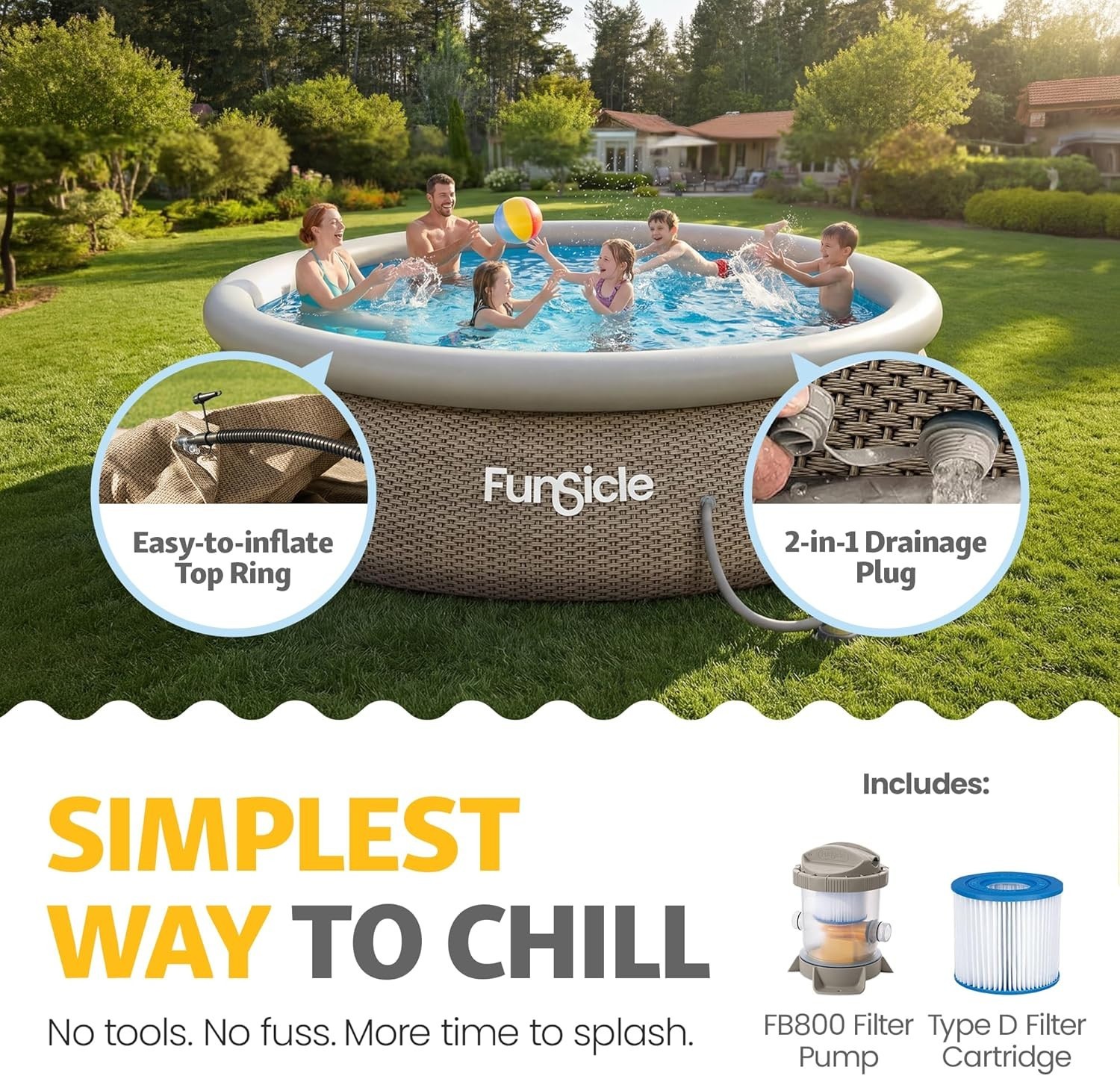 Above Ground Pool, 12'x36" Round Quickset Designer w/ 800 GPH Pump, Basketweave gallery