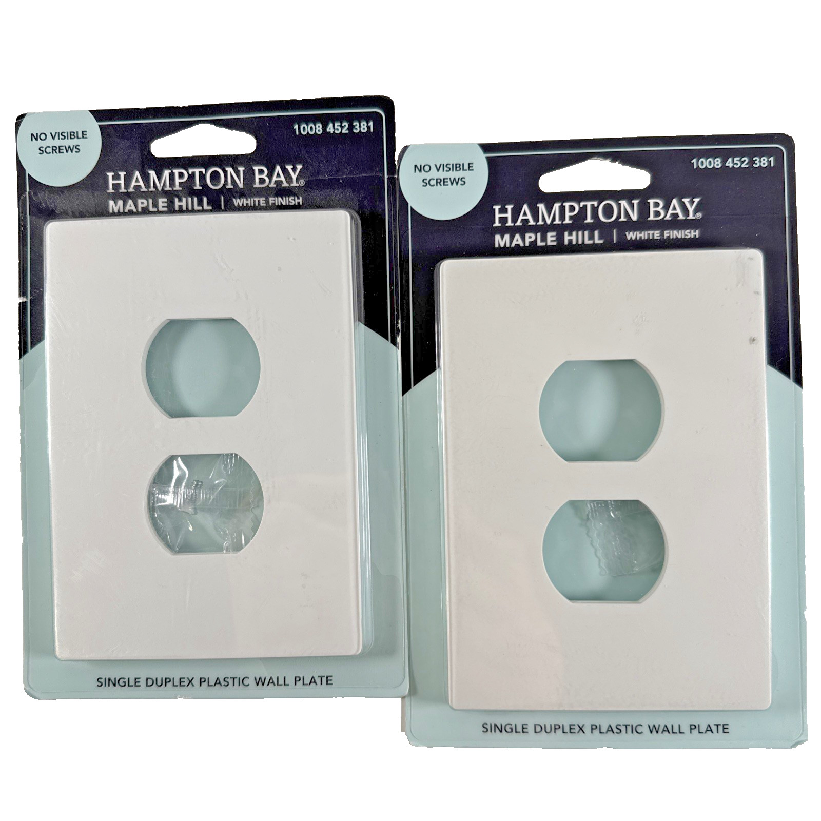 NEW 2x Hampton Bay Maple Hill SINGLE DUPLEX Wall Plate White No Visible Screws gallery