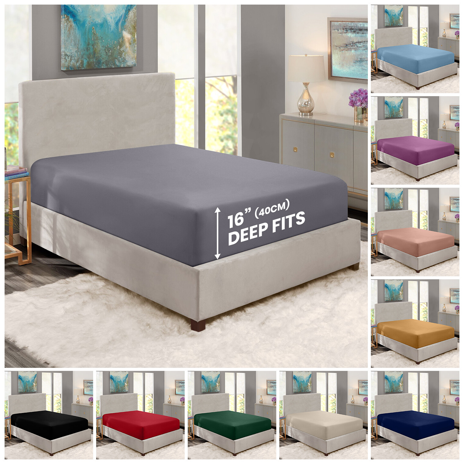 Fitted sheet Full Size 16” Deep Pocket Easy Care Breathable Elastic Bed Sheets gallery