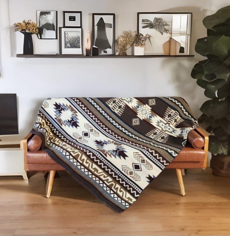 Reversible ALPACA Wool THROW BLANKET Andean & Southwestern Pattern 80" X 42" gallery