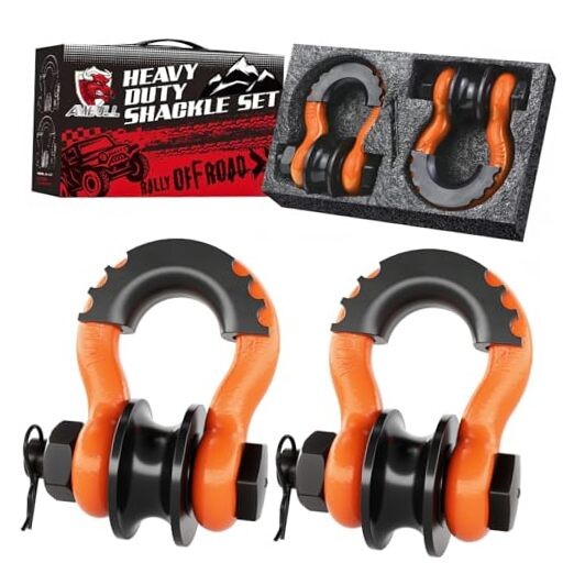 Orange Upgraded Snatch Block, 3/4" D Ring Shackle (2 Pack) 22,000lb Break