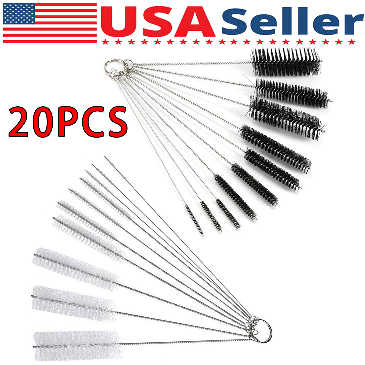 US Nylon Straw Brush Cleaner Bottle Tube Pipe Small Long Cleaning 1-10Set gallery